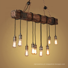 Luminária pendente de corda de cânhamo vintage em madeira natural para restaurante Luminária lustre industrial